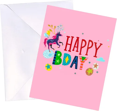 Miniatura 3 de WRAPAHOLIC Tarjeta de cumpleaños emergente en 3D, unicornio arcoíris, 5.9 x 7.9 pulgadas