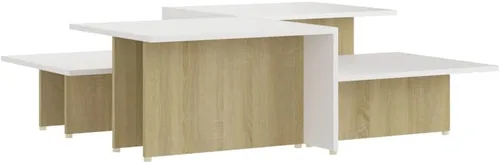 Miniatura 3 de Juego de 2 mesas auxiliares de madera de roble blanco y Sonoma, mesa auxiliar para sala de estar, hogar, oficina, 43.9 x 19.7 x 13 pulgadas