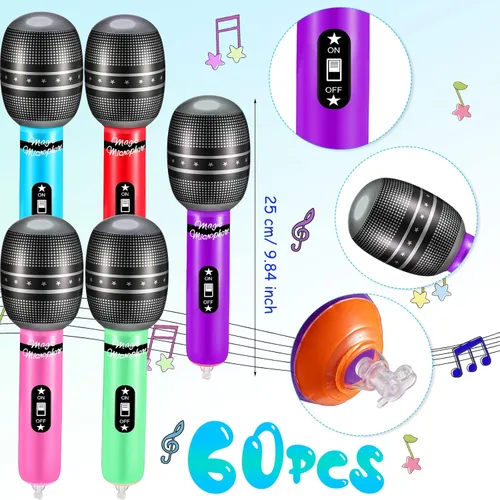 Miniatura 2 de 60 micrófonos inflables, micrófono inflable grande, varios colores, micrófono inflable de simulación, infla juguetes de plástico accesorios