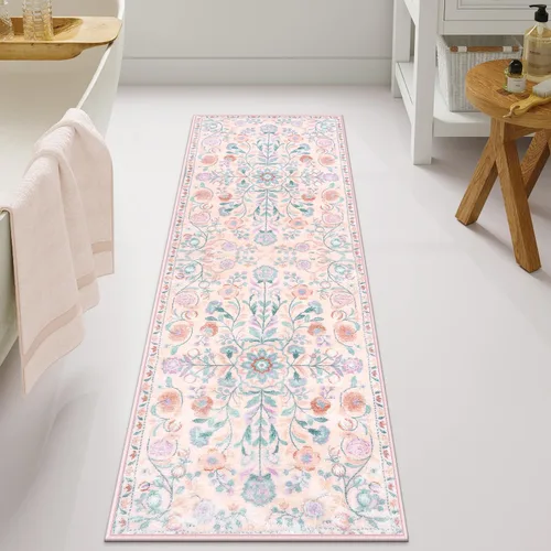 Miniatura 12 de Uphome Alfombra de baño bohemia con diseño floral beige, ultra suave, antideslizante, vintage, lavable a máquina, alfombra de baño floral para baño