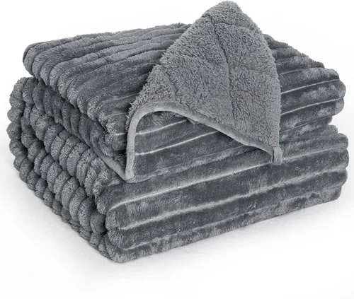 Manta con peso de forro polar Sherpa con rayas acanaladas 3D, manta pesada de franela suave de 12 libras para sofá y cama, manta gruesa con cuentas