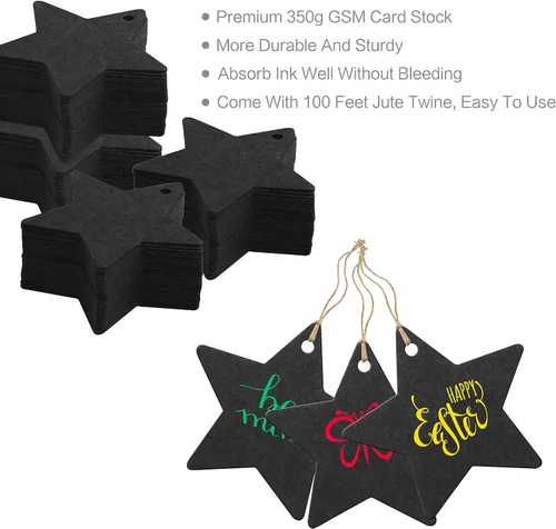 Miniatura 4 de 200 etiquetas de regalo de papel kraft negro con hilo de yute natural de 100 pies para embalaje de manualidades, la etiqueta mide 2.4 pulgadas