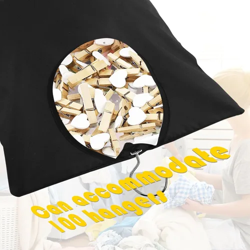 Miniatura 3 de 2 bolsas colgantes con gancho para ropa – 15 x 11 pulgadas negro soporte de lona para ropa – Organizador de almacenamiento impermeable para pinzas