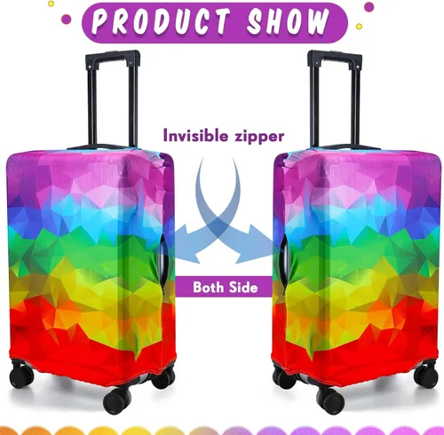 Miniatura 4 de Sweetude Funda de equipaje de viaje, lavable, protector de maleta con diseño de rombos geométricos, para equipaje de 18 a 28 pulgadas, 3 tamaños