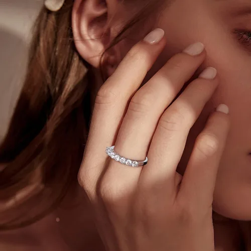 Miniatura 7 de Kolmnurk Moissanite Wedding Band 7-Stone Eternity Ring for Women D Color VVS1 Lab Created Diamond Engagement Ring 925 Sterling Silver Stackable Ring