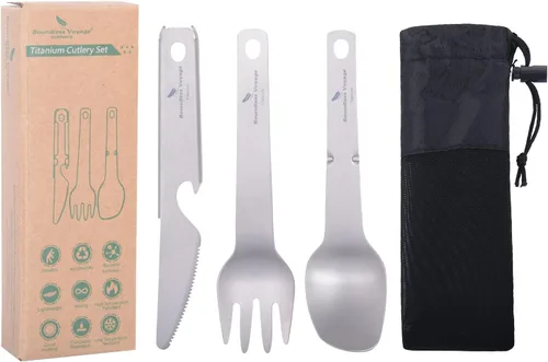 Miniatura 2 de Boundless Voyage Juego de vajilla de titanio para acampar al aire libre, cuchillo tenedor, cuchara, abridor de botellas, juego combinado
