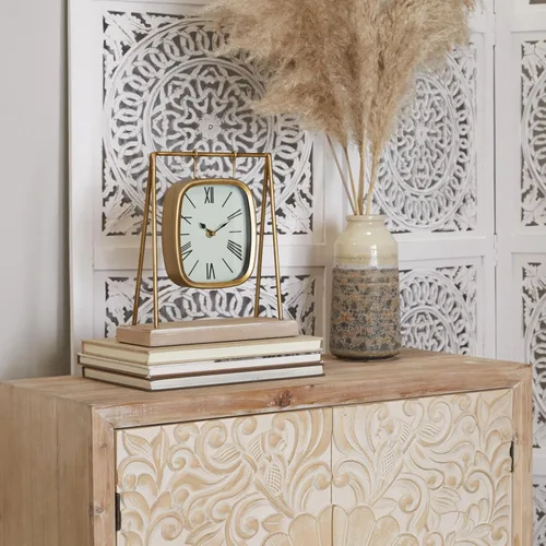 Miniatura 10 de Deco 79 Reloj de péndulo de madera con base de madera, 10 x 5 x 11 pulgadas, dorado