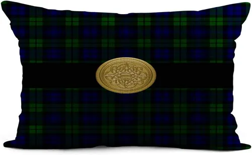 Funda de almohada de 12 x 20 pulgadas, diseño de nudos, color azul, negro, tartán, nudo celta, verde, decoración del hogar, funda de cojín lumbar