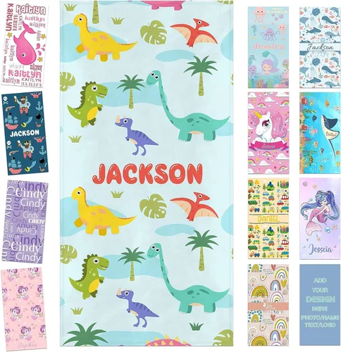 Miniatura 24 de Toalla de playa personalizada para niños, toallas de playa personalizadas de poliéster de secado rápido con nombres para niñas y niños, 30 x 60