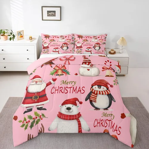 Miniatura 27 de Erosebridal Juego de edredón de Feliz Navidad, tamaño individual, divertido edredón de Papá Noel para niños y niñas, edredón de plumón de pingüino