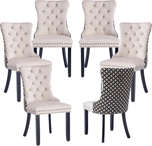 Miniatura 117 de LKTART Juego de 2 sillas de comedor de terciopelo, sillas de comedor copetudas con ribete de anillo de clavo, silla de comedor tapizada con patas