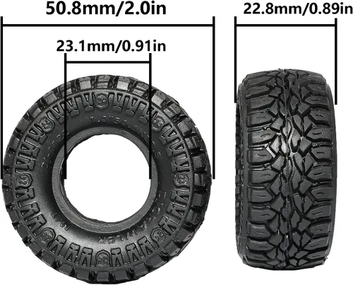 Miniatura 4 de DJCRAWLER Neumáticos pegajosos blandos de 1.0 pulgada 50.8 * 22.8mm para TRX-4M SCX24 1/18 1/24 Actualizaciones de ruedas, neumáticos de goma MT