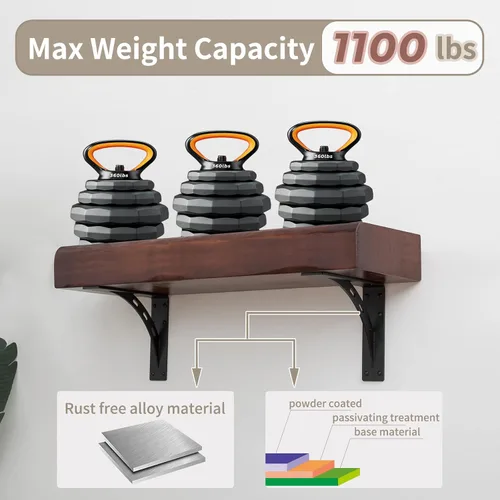 Miniatura 3 de Soportes de estante resistentes de 9"x8"x2.5" - Carga máxima 1100 LBS, Soportes de repisa de metal de aleación premium - Juego de 2 - Soporte