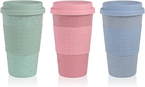 Miniatura 13 de Taza de café sellada con paja de trigo, taza de plástico portátil creativa, taza de alimentos de alto valor que acompaña a beber 16.9 fl oz/17 oz