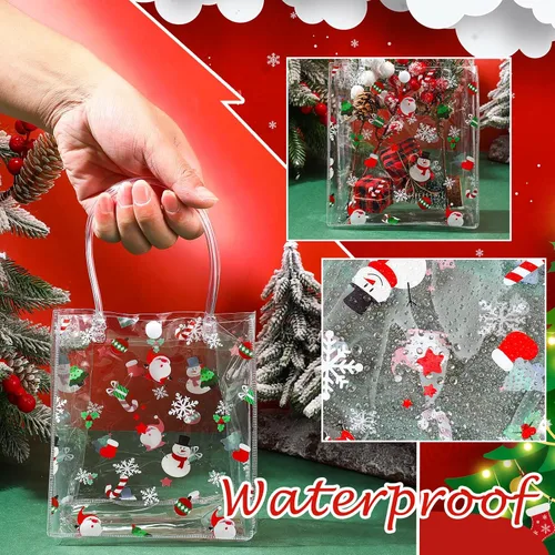 Miniatura 3 de Silkfly 50 bolsas de regalo transparentes de Navidad con asa, de plástico, reutilizables, de PVC, para compras, bodas, fiestas de cumpleaños