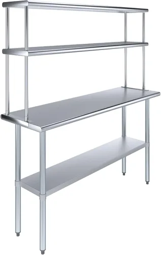 Miniatura 15 de AmGood Mesa de trabajo de acero inoxidable con estante de doble nivel de 12 pulgadas de ancho Combo de mesa de preparación de cocina y estantes