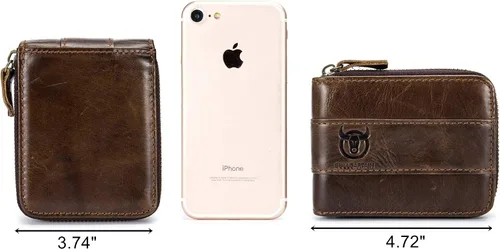 Miniatura 3 de BULLCAPTAIN Billetera de cuero para hombre con cremallera y bloqueo RFID, monedero (marrón oscuro)