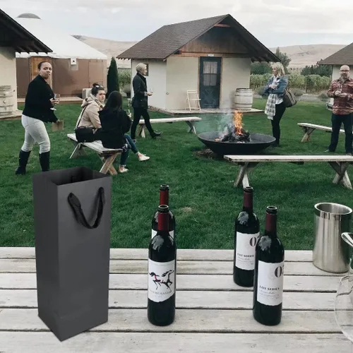 Miniatura 7 de Aimyoo Bolsas para botellas de vino negro de 4 x 4 x 14 pulgadas, paquete de 10 bolsas de regalo grandes de papel kraft con asas a granel