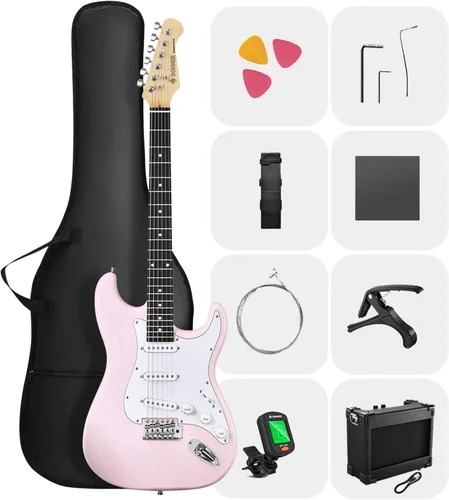 Miniatura 10 de DONNER DST-80 - Juego de guitarra eléctrica para principiantes de 39 pulgadas con amplificador, pastilla clásica SSS completa con estuche, afinador