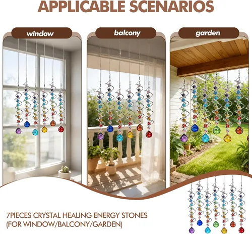 Miniatura 4 de Atrapasoles de cristal de 7 chakras, adornos de prismas de cristal colgantes con cuentas de arcoíris de 0.787 pulgadas para ventana, jardín
