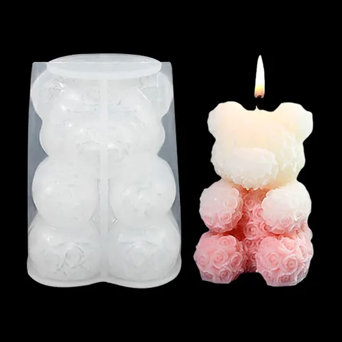 Miniatura 9 de Molde de vela de oso de rosa para resina epoxi 3D oso fabricación de velas molde de resina de jabón animal molde de silicona molde de fundición