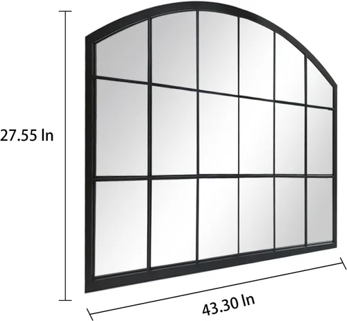 Miniatura 2 de WAMIRRO Espejo de pared de rejilla negra, espejo de ventana ancha negro, espejo de pared arqueado de granja, espejo de repisa para chimenea, Black-2