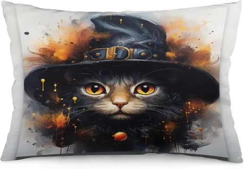 Miniatura 31 de Funda de almohada con sombrero de bruja con diseño de gato de 20 x 30 pulgadas, diseño de impresión de doble cara con cremallera invisible, Patrón 8