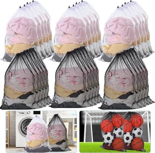 Miniatura 14 de Berlune Bolsas grandes de malla para lavandería, 24 x 36 pulgadas, juego de lavado a granel con cordón para uso comercial, dormitorios, alquileres