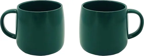 PACEKONER Paquete de 2 tazas de cerámica, tazas de porcelana con asa, tazas de cerámica lisas para café, té, leche, cacao (verde)