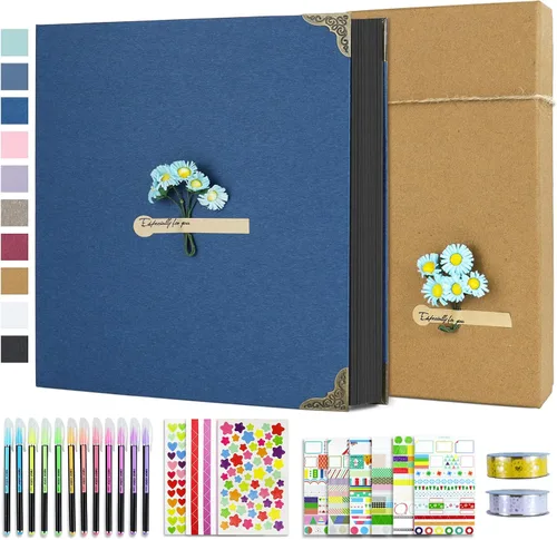 Miniatura 14 de Vienrose Kit de álbum de fotos de bricolaje con bolígrafos, cintas y calcomanías, 60 páginas, tapa dura de 8.5 x 11 pulgadas, 3 anillos, papel negro