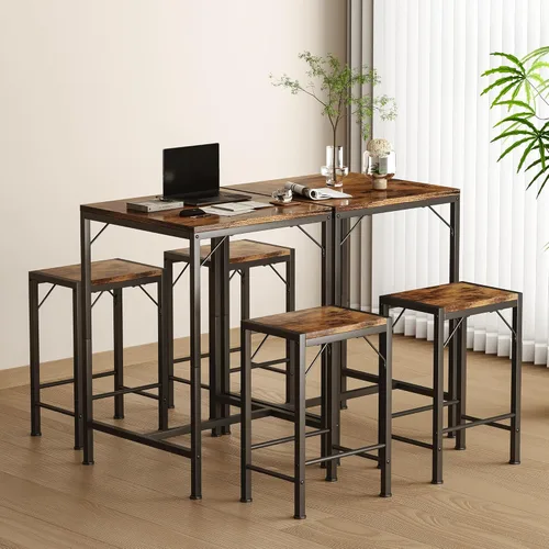 Miniatura 8 de Homeiju Juego de mesa y sillas de bar, mesa de bar cuadrada con 2 taburetes, juego de comedor que ahorra espacio para 2, perfecto para cocina
