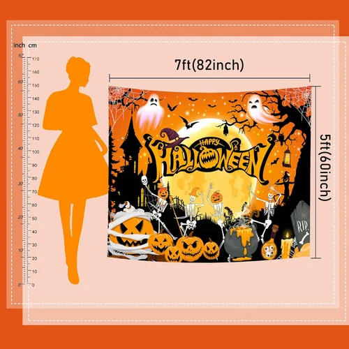 Miniatura 7 de Mocsick - Telón de fondo de Halloween para fotografía, noche naranja, luna, decoración de fiesta de Halloween, truco o trato, calavera, calabaza