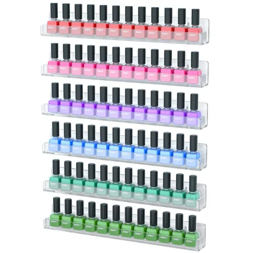 Miniatura 8 de NIUBEE Paquete de 6 estantes para esmalte de uñas, estante montado en la pared con inserciones de extremo antideslizantes extraíbles, organizador