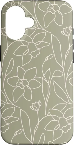 Miniatura 32 de Poppy Flower Line Art Modern Leaves Boho Artichoke Green Case for iPhone 17