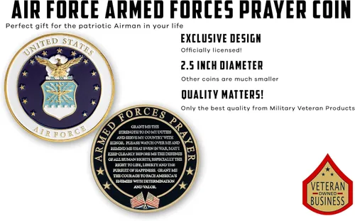 Miniatura 3 de Moneda de Oración de las Fuerzas Armadas de la Fuerza Aérea - Moneda de Desafío del Valor de la USAF - Regalos para la Fuerza Aérea - Negocio Usmc