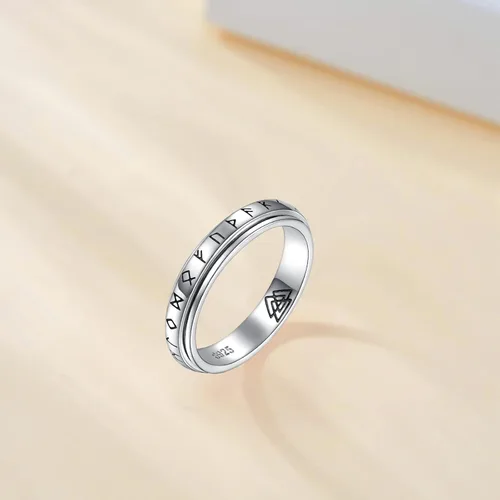 Miniatura 10 de 925 Sterling Silver Spinner Fidget Ring for Women: Musical Note Viking Rune Heartbeat Anxiety Stress Relieving Rotatable Ring Faith Hope Love