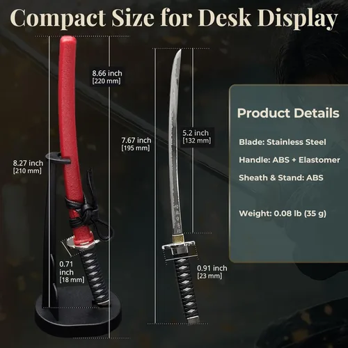 Miniatura 5 de Wablade Abrecartas Katana con soporte de 8.27 pulgadas, abrelatas de correo samurái japonés, fabricado en Seki Japón, decoración de escritorio mini