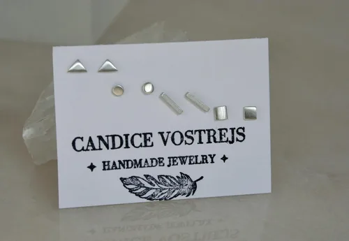 Miniatura 4 de Juego de pequeños aretes de tuerca con forma geométrica, pequeños aretes de plata esterlina, segundo piercing, tercer piercing, caramelo de oreja