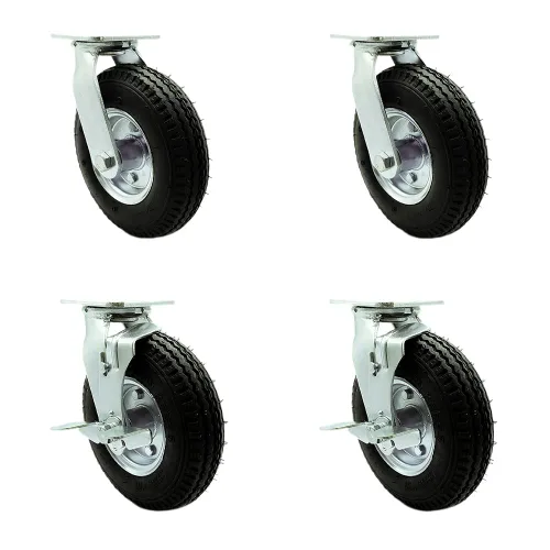 Miniatura 74 de Juego de 4 ruedas neumáticas giratorias de 6 pulgadas, ruedas de goma negra, incluye 2 ruedas giratorias con frenos y 2 rígidas, ruedas resistentes
