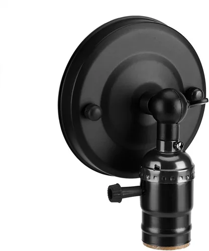 Miniatura 2 de Soporte para lámpara de pared vintage, enchufe E26/E27, metal, negro, estilo retro, para oficina en casa