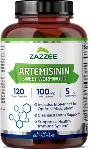 Zazzee - Artemisinina, 100 mg por cápsula, 120 cápsulas veganas, 4 meses de suministro, más 5 mg de BioPerine para una mejor absorción, extracto de