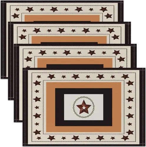 Miniatura 5 de jejeloiu Juego de 4 manteles individuales de piel de vaca, diseño rústico de retazos occidentales, manteles individuales con patrón de piel