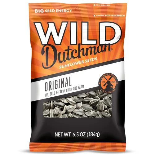 Wild Dutchman Semillas de girasol tostadas en una bolsa resellable para una máxima frescura y un aperitivo fácil de verter, sabor original salado,