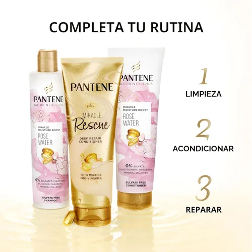 Miniatura 7 de Pantene Nutrient Blends Miracle Moisture Boost - Champú y acondicionador de agua de rosas, paquete doble para cabello seco, sin sulfatos