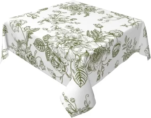 Miniatura 17 de BETGINY - Mantel cuadrado floral azul de 54 x 54 pulgadas, mantel decorativo de estilo chinoiserie con flores, tela rústica lavable para granja