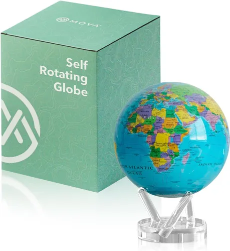 Miniatura 10 de MOVA Globo – Mapa político azul océano clásico (4.5 pulgadas) Globo del mundo giratorio alimentado por luz Decoración educativa del hogar,