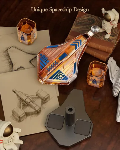 Miniatura 3 de Kollea Galaxy Blue Spaceship - Juego de decantadores de whisky para hombres, edición limitada de naves espaciales, 2 divertidos vasos de chupito