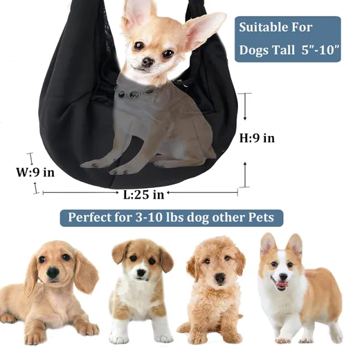 Miniatura 5 de Cabestrillo reversible para mascotas pequeñas, perros y gatos, envoltura de hasta 12 libras, manos libres, para cachorros, para exteriores, Negro
