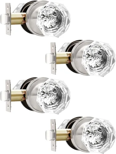 Miniatura 10 de Perillas de puerta de paso de níquel satinado, perilla de puerta de vidrio transparente interior, pomo de puerta de cristal sin llave con cerradura