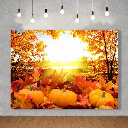 Miniatura 3 de 7x5ft Pumpkin Background Autumn Maple Forest Photography Backdrop for Harvest Party Banner Decor Portrait Photobooth Studio Props KUBYC564